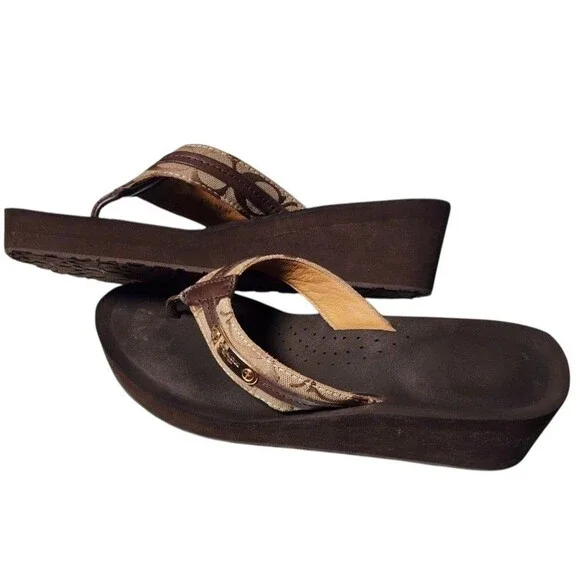 Coach Wedge Thong Sandals Jaden Size 10 Y2K Brown - Picture 5 of 10